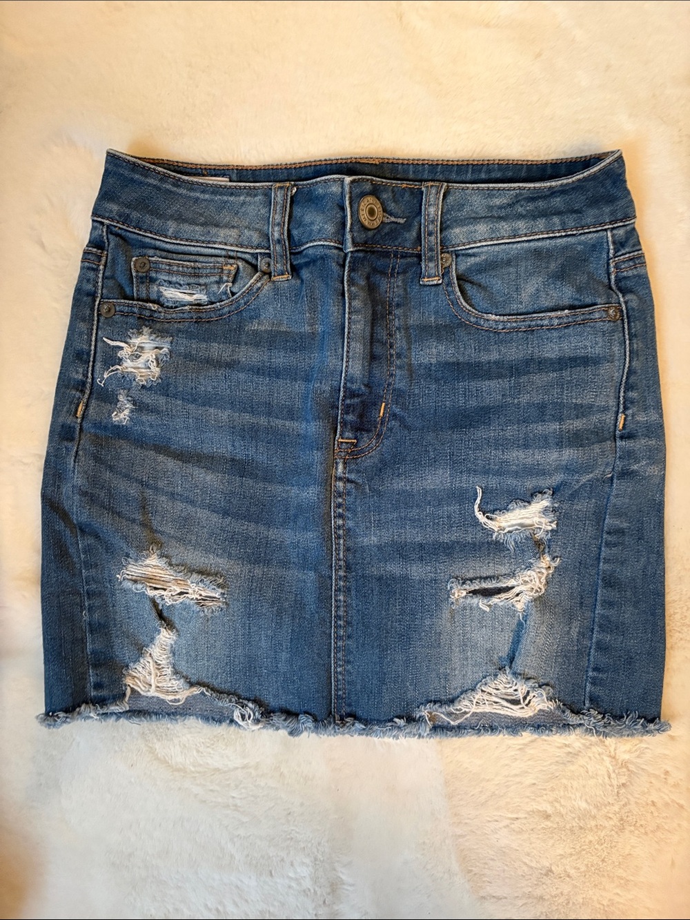 American Eagle Outfitters Distressed Blue Denim Mini Skirt Size 4